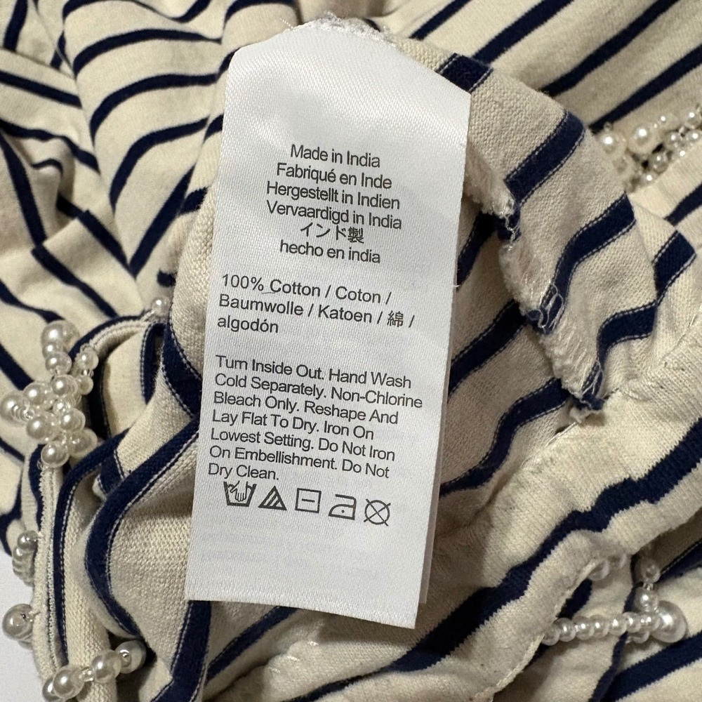 J.Crew Womens 2X Navy Ivory Striped Boatneck Top Pearl Fringe Hem Cropped Cotton - Picture 5 of 5